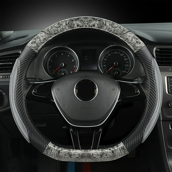 PPgejGEK Gray D-Shaped Car Steering Wheel Cover, Wood Grain Breathable Leather Steering Wheel Cover - Non-Slip Four Seasons Universal for Holiday Travel & Daily Driving