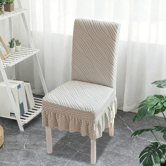 PPgejGEK Gray Thickened Dining Chair Cover with Ruffle Skirt - Stretch Elastic Slipcover, All-in-One Backrest & Seat Protector for Home Kitchen Dining Room