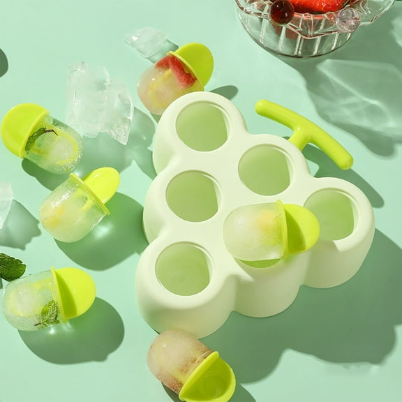 PPgejGEK Green Grape-Shaped Popsicle Mold, 6.10×5.71×1.57in 6-Cavity Silicone Ice Lolly Maker with Easy-Release Design for Summer Holiday DIY Homemade Treats