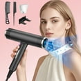 thumbnail image 1 of PPgejGEK Hair Dryer 400W Ionic Blue Light Care with Comb Set and Stand US Plug High Power Turbo Motor 3 Speed Overheat Protection 8.86x8.27in for Home Salon Styling Curly or Straight Hair Fast Drying, 1 of 9