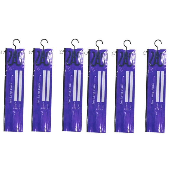 PPgejGEK Hair Extension Storage Bag Set with Hanger 6 Pack 23.62 Inch PVC Wig Organizer Durable Transparent Zip Closure for Long Hair Extensions and Wigs, Home Salon Travel Use