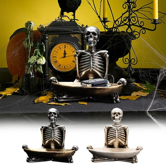 PPgejGEK Halloween Resin Skull Candy Bowl with Lid 17x17x17 cm/6.69x6.69x6.69 in Decorative Snack Tray Storage Box for Party Home Indoor Decor