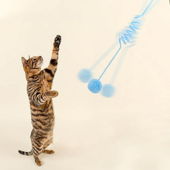 PPgejGEK Hanging Cat Teaser Stick with Suction Cup Spring Pompom Self-Play Toy Adjustable Elastic Rope 29.5-71inch for Kittens Adult Cats