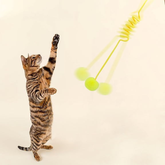 WWG Hanging Cat Teaser Stick with Suction Cup Spring Pompom Self-Play Toy Adjustable Elastic Rope 29.5-71inch for Kittens Adult Cats