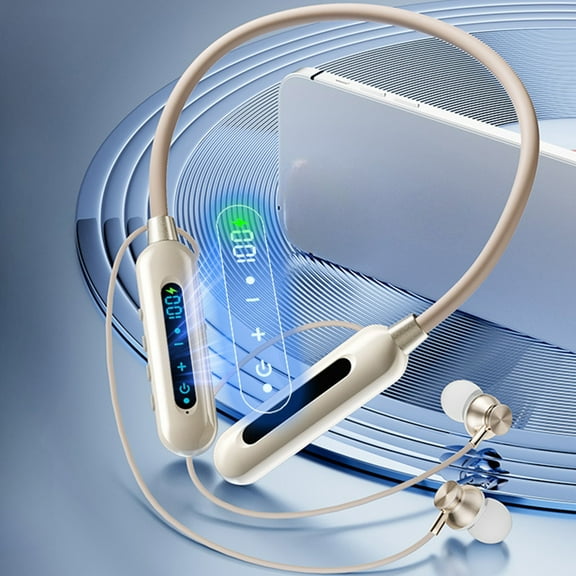 PPgejGEK Hanging Neck Earphones Wireless Bluetooth 5.2 Magnetic Suction Heavy Large Battery with Digital Display Long Battery Life Bluetooth Earphones Holiday