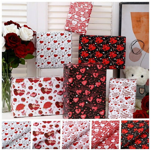 PPgejGEK Heart Shape Printed Wrapping Paper 50x70cm/19.69x27.56in for Valentine's Day Gift Box Holiday Gift Wrapping Romantic Design with Playful Heart Patterns