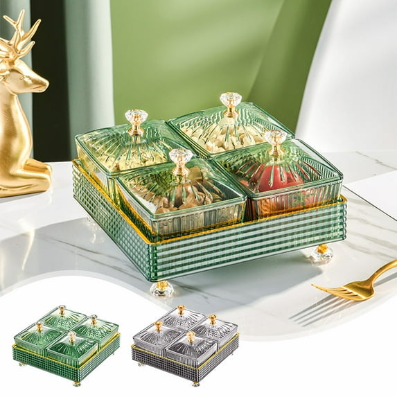 PPgejGEK High Color Value Fruit and Candy Plates, Compartmentalized Snack Trays for Home Living Room, 18.5x18.5x11cm/7.28x7.28x4.33in, Green or Gray