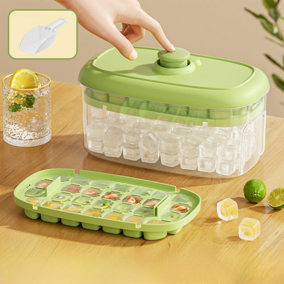 WWG Ice Compartment Set with 28-Grid Ice Trays and Ice Shovel 7.6x4.5x4.4 Inches for Freezing Home Use Easy Press Release Spherical Fruit Ice Cubes Stackable Storage