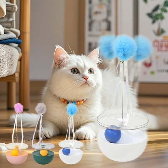 PPgejGEK Interactive Cat Toys with Bell Pom-Pom Teaser Wand Tumbler Toy for Indoor Kittens Birthday Gift to Relieve Boredom Keep Pets Busy Plastic Feather Attachment