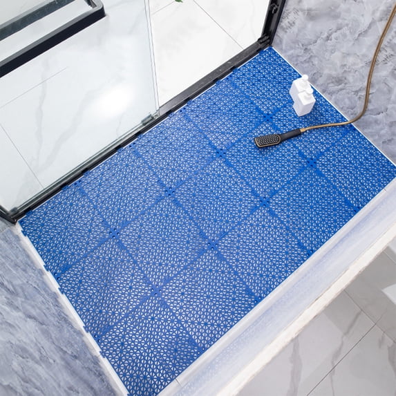 PPgejGEK Interlock Non-Slip Bathroom Mats with Waterproof Tile Flooring, Modular Design for Showers Pools, Plastic Material, Drainage Holes, Gray Blue Red Options