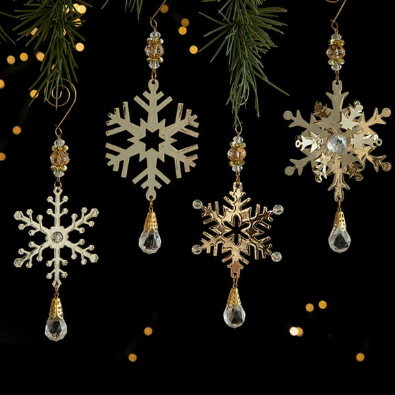 PPgejGEK Iron Snowflake Christmas Tree Pendant 18x10cm 7.09x3.94in Gold Metal Hanging Ornament with Crystal for Window Door Holiday Decor