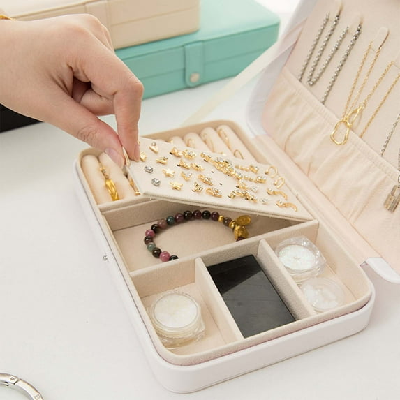 PPgejGEK Jewelry Box Portable Jewelry Box 2 Layer Small Travel Jewelry Box for Women and Girls Mini Leather Jewelry Organizer for Necklaces Bracelet Earrings and Rings Her up to 45% off