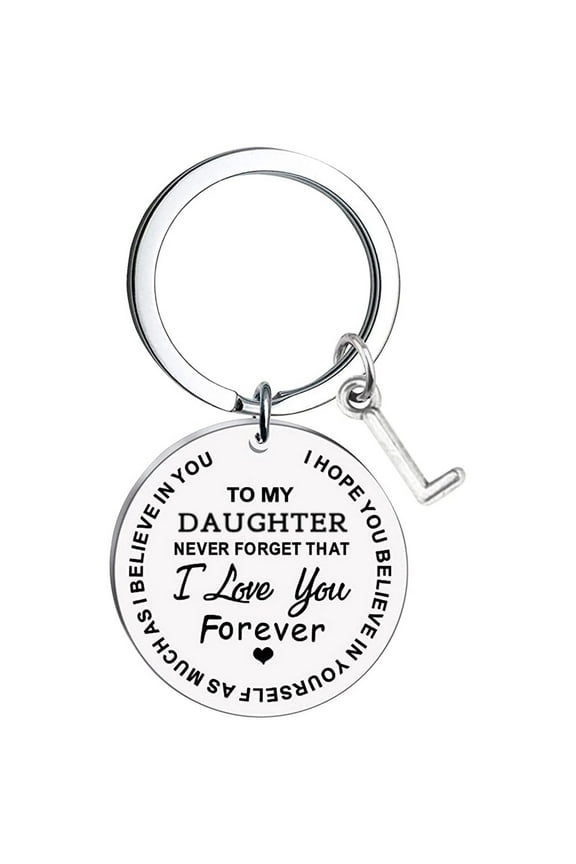 Keychain To My Daughter Message Keychain Stainless Steel Initial Last Name 26 Letter Family Inspirational Keychain Gift for Valentine's Day Mother's Day Christmas Birthday Gifts