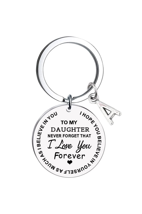 Keychain To My Daughter Message Keychain Stainless Steel Initial Last Name 26 Letter Family Inspirational Keychain Gift for Valentine's Day Mother's Day Christmas Birthday Gifts