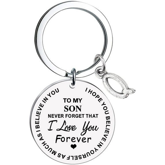 PPgejGEK Keychains To My Son Message Keychain Stainless Steel Initial Last Name 26 Letter Family Inspirational Keychain Gift for Valentine's Day Mother's Day Christmas Birthday Gifts Festival Gift