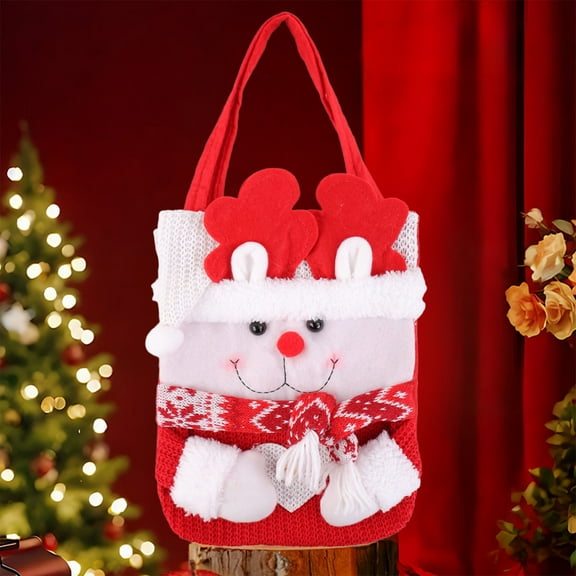 PPgejGEK Knitted Christmas Gift Bag 29x23cm 11.41x9.05in Red Scarf Snowman Design Tote for Candy Storage Holiday Party Favor
