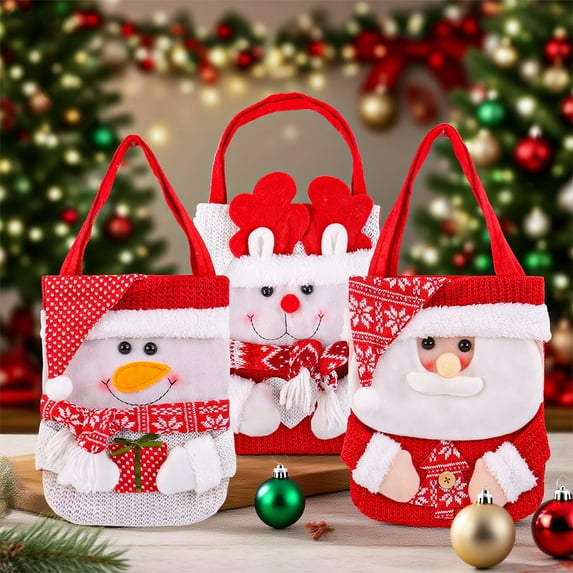 PPgejGEK Knitted Christmas Gift Bag 29x23cm 11.41x9.05in Red Scarf Snowman Design Tote for Candy Storage Holiday Party Favor