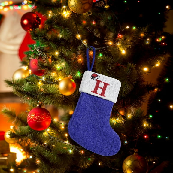 PPgejGEK Knitted Hosiery Wool Embroidered Letter Christmas Stocking Gift Bag Blue 16x18cm 6.3x7.1in for Children Candy Present Fireplace Decor