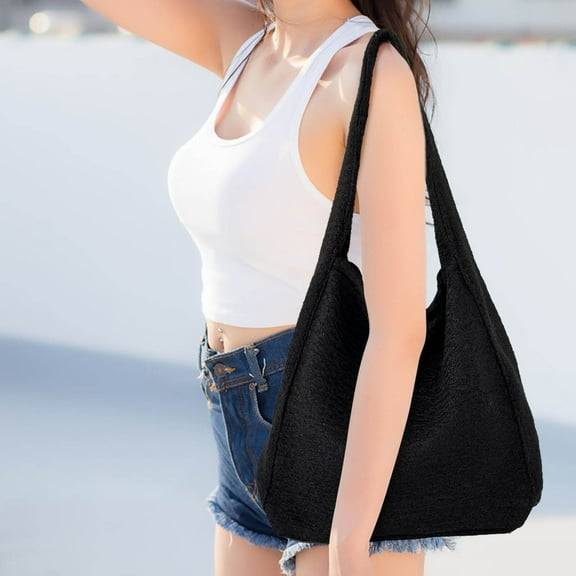 PPgejGEK Lazy Woolen Shoulder Bag for Women Versatile Armpit Casual Tote Bag Commuting Large Capacity Crossbody Bag Fashionable Design with Spacious Interior Wool Fabric