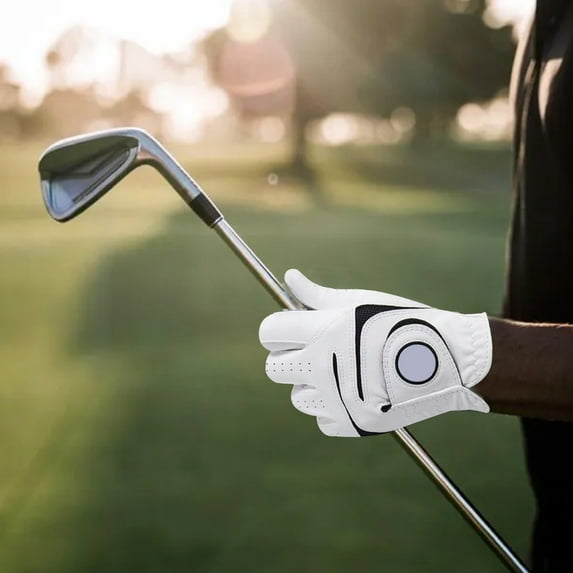 PPgejGEK Left-Handed Club Gloves Slip-Proof Lambskin Breathable for Golf Players Sizes 3.35x3.15 to 3.94x3.54 Inches White Leather All-Season Use with Adjustable Straps