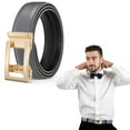 thumbnail image 1 of PPgejGEK Men's Genuine Leather Automatic Belt with Gold Buckle No Holes Western Style Decorative Waist Belt for Business Suit - 3.5x43.3 inches, 1 of 8