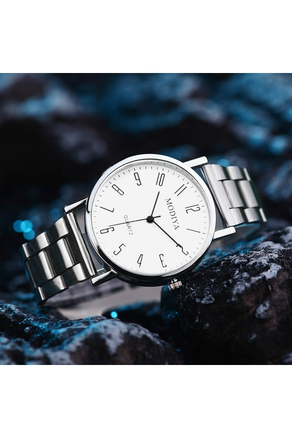 Men's Minimalist Stainless Steel Quartz Watch -38mm Silver Watch with White Dial with Digital Scale, Suitable for Daily Wear and Holiday Gifts