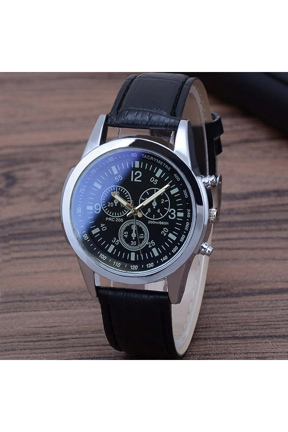 Men's Sport Quartz Watch - Blue Light Glass Multi-Pointer Chronograph Wristwatch with Black Imitation Leather Strap, Ideal for Casual Daily Wear & Holiday Gifts