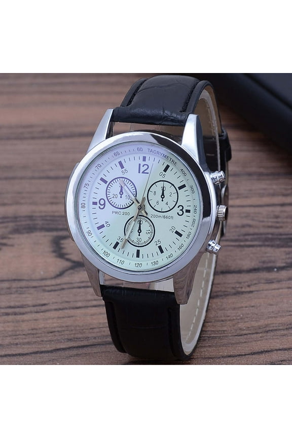 Men's Sport Quartz Watch - Blue Light Glass Multi-Pointer Chronograph Wristwatch with White Dial Black Imitation Leather Strap, Ideal for Casual Daily Wear & Holiday Gifts