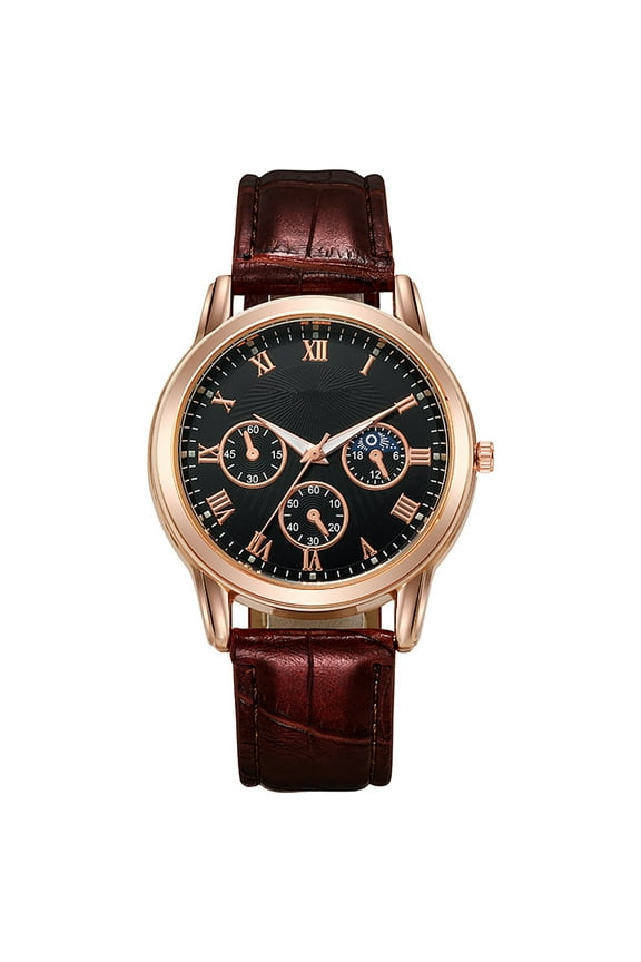 Men's Waterproof Quartz Watch - Black Dial Brown Leather Strap Chronograph Business Wristwatch with Date Calendar, Ideal Holiday Gift for Men