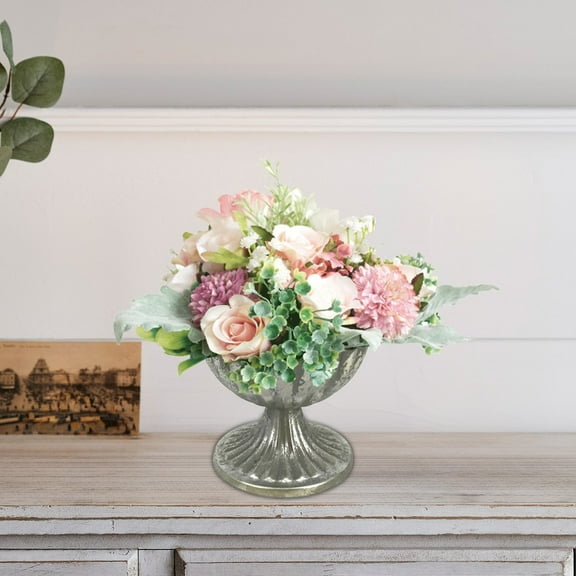 PPgejGEK Mini Iron Floral Arrangement Vase Wedding Reception Decor Office Tabletop Accent Piece Compact Metal Design 3.74x3.54x4.53 Inches Bronze Silver