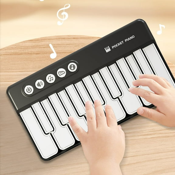 PPgejGEK Mini Pocket Electronic Piano Music Instrument for Children Beginners Multifunctional Portable Toy in Black