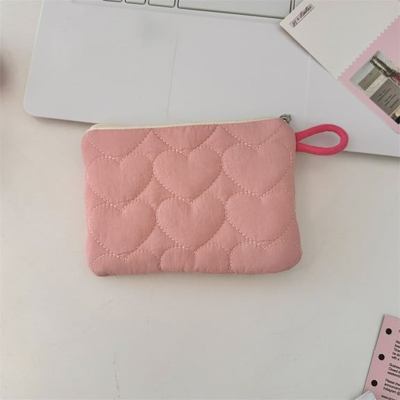 PPgejGEK Mini Quilted Coin Purse Candy Color Makeup Bag Portable Zipper Pouch 6.29x4.33x1.18in Ins Style Pencil Case Wallet Organizer