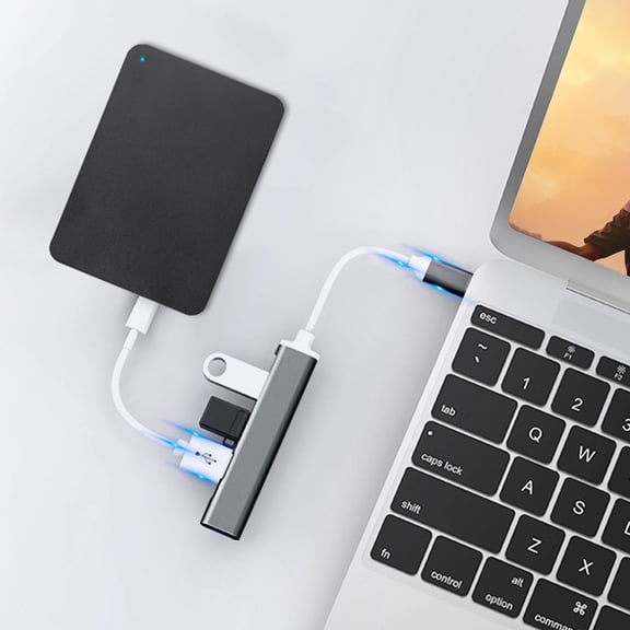 PPgejGEK Mini USB Hub Extensions, 4 Port USB , USB Adapter Station, Slim Portable Data Hub, USB Splitter Aluminum