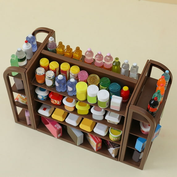 PPgejGEK Miniature Simulated Supermarket Four-sided Display Shelves for Mini Items Dollhouse Accessories Realistic Decor for Restaurants Kitchens Stores DIY Scene Props Gift Idea