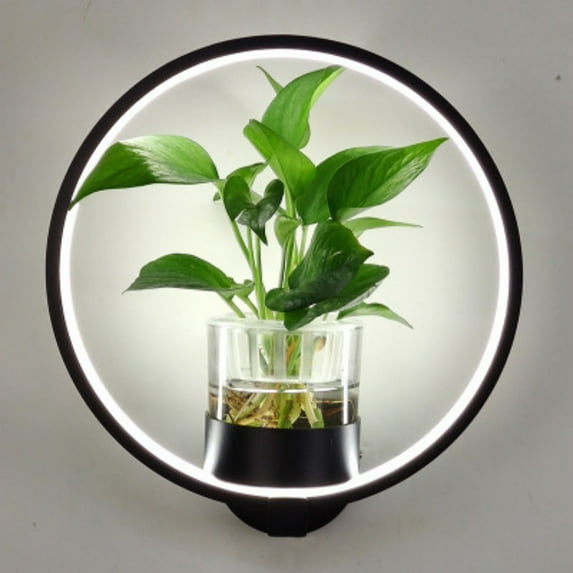 PPgejGEK Modern LED Wall Light with Flower Pot 35x30x14cm 14x12x6 Inches Indoor Ring Lamp Warm White 3000K for Living Room Bedroom Hallway Aluminum Glass