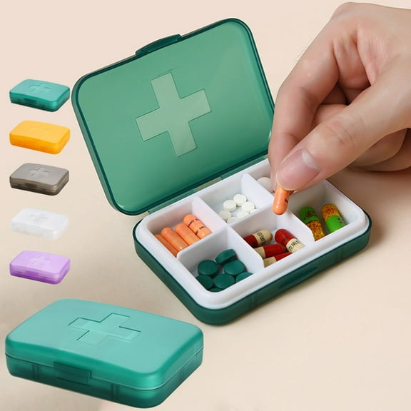 PPgejGEK Moisture Proof Weekly Pill Organizer 9.5x7.2x2.8cm/3.7x2.8x1.1in Portable 6 Grid Tablet Dispenser Box with Removable Containers