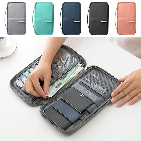 PPgejGEK Multi-Functional Travel Passport Bag Card Holder, Small Portable Document Organizer 21.5x12.5x2cm/8.46x4.92x0.79in, Black Gray Navy Blue Pink, Cloth Material