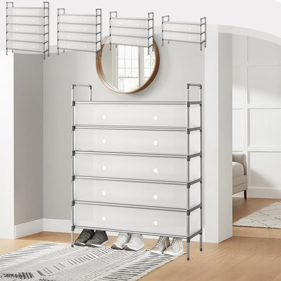 PPgejGEK Multi Layer Shoe Rack Dust Proof Stackable Metal and Plastic Storage for Closet 52x25x6 cm 20.5x9.8x2.4 in White Sturdy Design for Bedroom Hallway