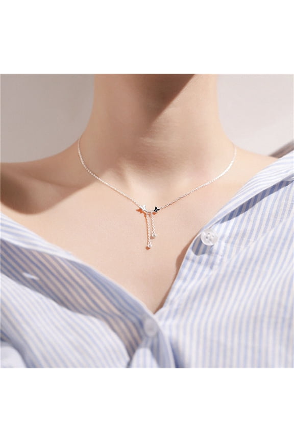 Necklace for Women Mori Super Immortal Temperament Sweet Double Twin Flying Collar Chain Versatile Necklace for Valentine's Day Mother's Day Christmas Birthday Gifts