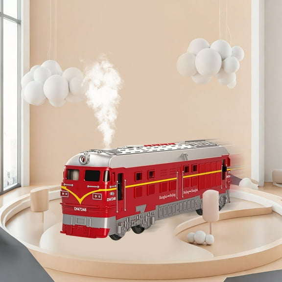 PPgejGEK Nostalgic Classic Green Leather Steam Train Toy with Spray Light Rail Model Inertia Car for Children 11.22 x 6 x 3.35 Inches in Red