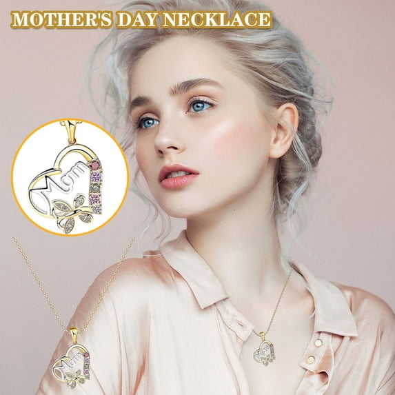 WWG Pendant Necklace for Women Mother's Inlaid Pendant Heart Shaped Two-tone Necklace Fashion Jewelr for Valentine's Day Mother's Day Christmas Birthday Gifts up to 65% off