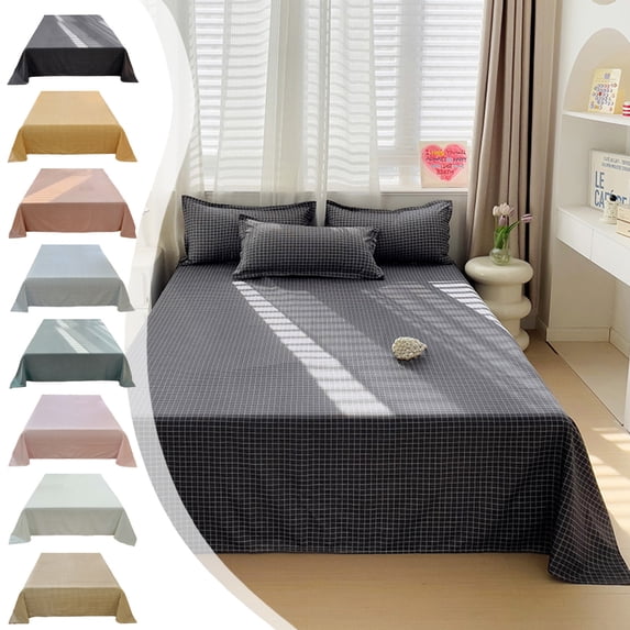 PPgejGEK Plaid Pattern Solid Color Washable Bed Sheet 86.6 x 90.6 Inches - Ease Friendly Polyester Fiber for Bedroom Soft Comfortable Right Angle Design Single Piece