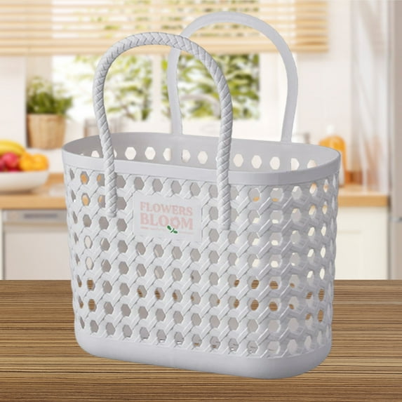 PPgejGEK Portable Bath Basket Large Plastic Bathhouse Shower Caddy Storage Organizer Carry Handle 14.9 x 12.9 x 6.69 inches Water Resistant Wash Bin for Toiletries Travel