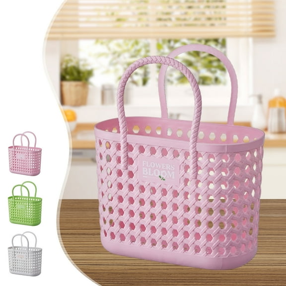 PPgejGEK Portable Bath Basket Large Plastic Bathhouse Shower Caddy Storage Organizer Carry Handle 14.9 x 12.9 x 6.69 inches Water Resistant Wash Bin for Toiletries Travel