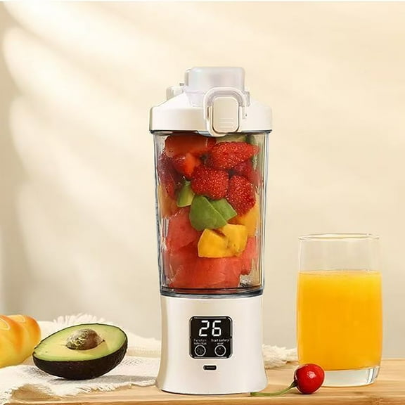 PPgejGEK Portable Juicer Cup with Ice Crushing Function 600ml Capacity Stainless Steel Blades USB Charging for Fruit Juicing Household Use Easy to Clean Powerful 10-Blade System