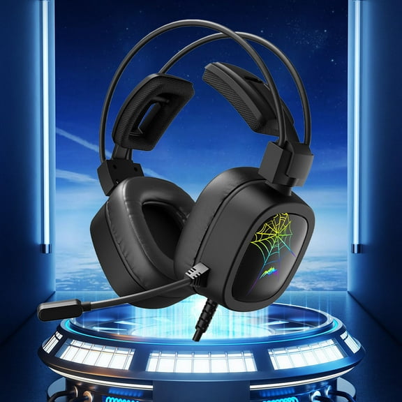 PPgejGEK RGB Lighting Effect 7.1 Surround Sound with No Delay Flying Wing Head Beam Sound-absorbing Noise Reduction Earmuffs Wired Esports Gaming Earphones
