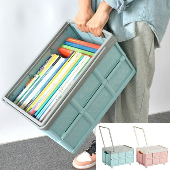 PPgejGEK Reinforced Moving Storage Container with Wheels Medium Size 16.54x11.42x9.45in Blue Pink Plastic Closet Organizer Bin for Bedding Clothing Toys Foldable Stackable Dorm College Use