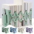 thumbnail image 1 of PPgejGEK Retractable Book Stand with Brush Pot 7.09x5.71x3.94 Inches Metal Desktop Organizer Student Baffle Book Clip Folding Fixed Bookshelf Integrated Storage Green Blue White, 1 of 9