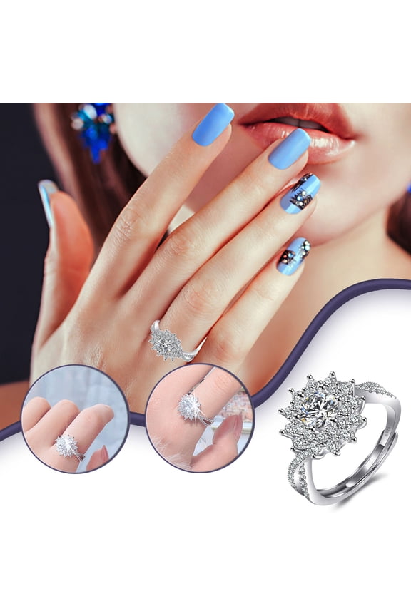 Ring for Women Korean Fashion Moissanite Snowflake Plated Group Inlaid Simulation Bright Zircon for Valentine's Day Mother's Day Christmas Birthday Gifts