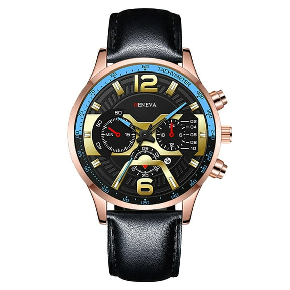 PPgejGEK Rose Gold Men's Quartz Watch - 30M Waterproof Leather Strap Chronograph Wristwatch with Date Calendar, Luminous Hands & Tachymeter, Ideal for Christmas Birthday Gifts